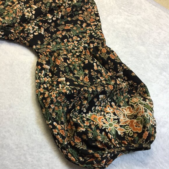 Solitaire Dress Size L Womans Black Floral Balloon Sleeve Embroidered Flowy Boho - Picture 4 of 15